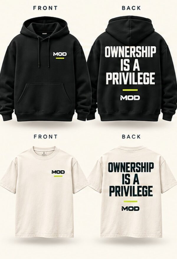Ownership Is a Privilege hoodie and T-shirt concept, front and back