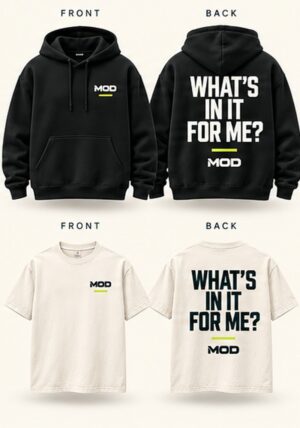 What’s In It For Me? hoodie and T-shirt concept, front and back